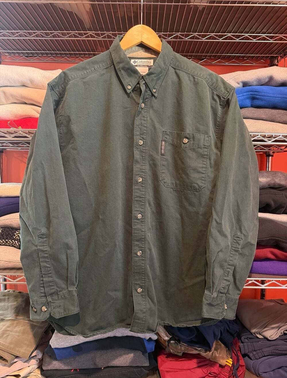 Columbia Sportswear Company Mens L Green Long Sleeve Button Down Shirt 90s Vtg